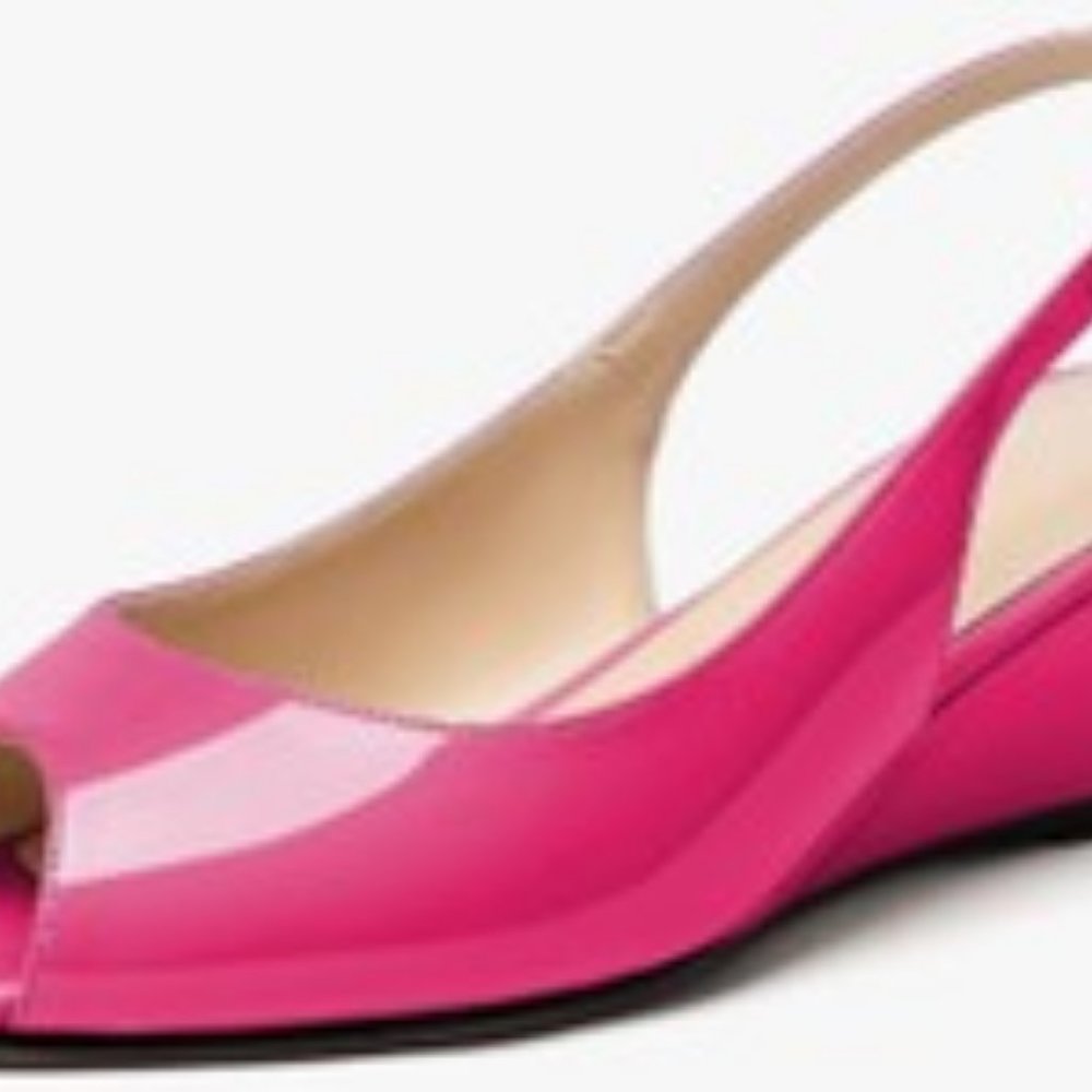 Hot Pink Slingback Wedge Heel  Peep Toe Pumps